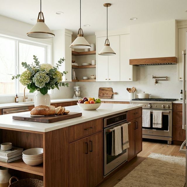 Kitchen after staging — clean, modern styling with curated decor