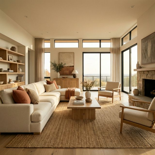 Beautifully staged Winnipeg living room with warm neutral tones