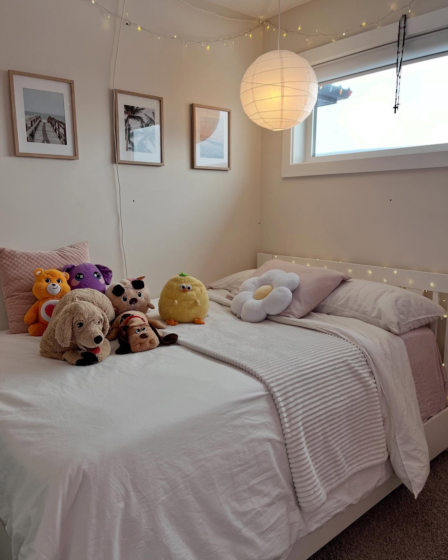 Finished Winnipeg girls bedroom with lighted vanity, neon sign, and soft palette
